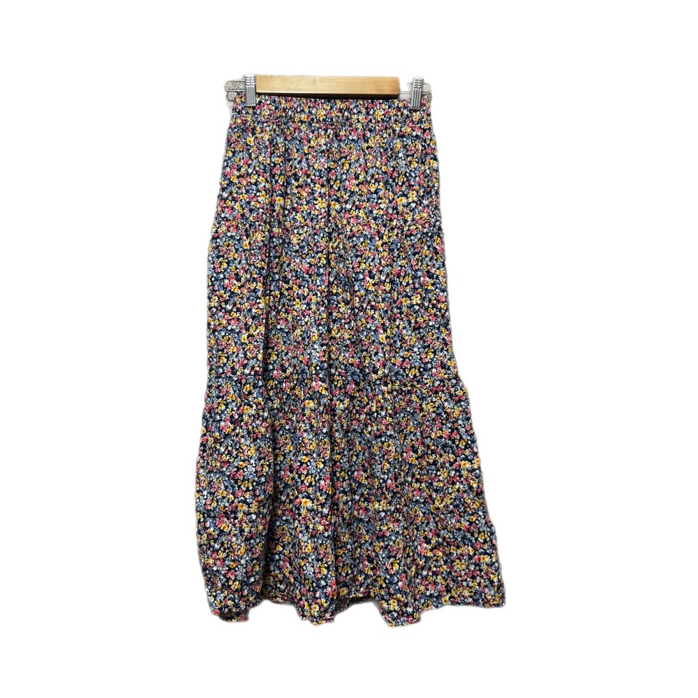 Old Navy Maxi Skirt Womens Small Navy Floral Excellent Tiered Ditsy Cotton Blend